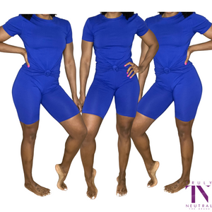 TARA | COBALT BLUE BIKER SHORT SET