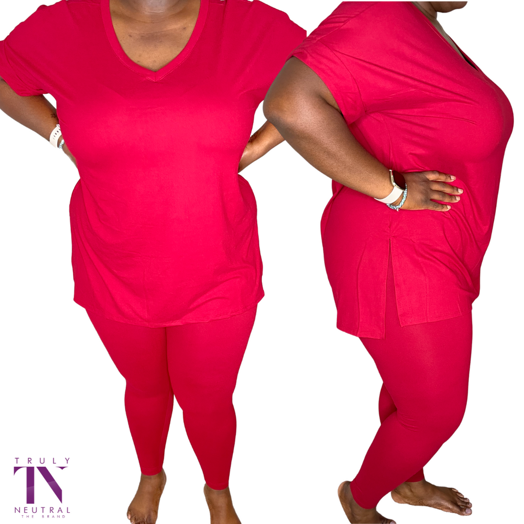 KEONDRA | RED PLUS SIZE SHORT SLEEVE LOUNGE SET